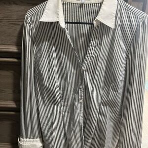 Express Women’s Black and White Striped Button Down Shirt